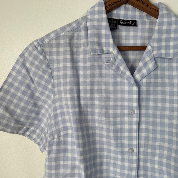 Vintage Gingham Linen Periwinkle Buttondown Shirt - Picture 7 of 8